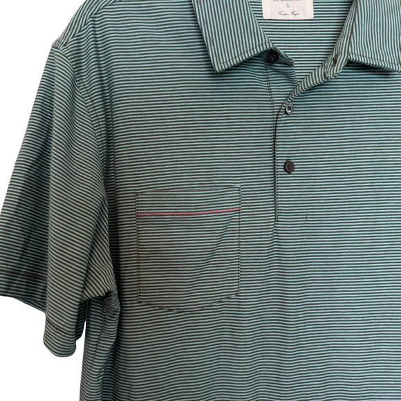 Mens Linksoul Short Sleeve Green w/Black Stripes Golf Polo - Size Large - Picture 4 of 9
